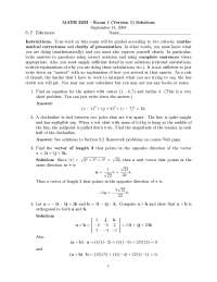 Practice Exam 1 Solutions - Calculus III - Fall 2009 | MATH 2203 - Docsity