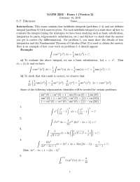 Solved Practice Questions on Exam 1 for Calculus II | MATH 2202 - Docsity