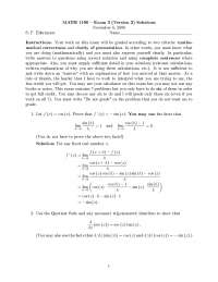 Exam 3 Version 2 Solutions - Calculus I - Honors | MATH 1190 - Docsity