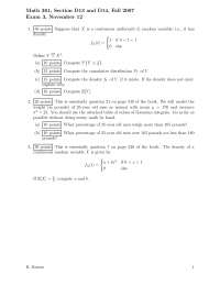 Sample Question for Exam 3 - Probability Theory | MATH 461 - Docsity