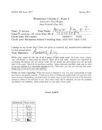 Exam 2 with Answers | Elementary Calculus I | MATH 220 - Docsity