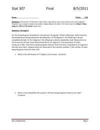 Sample Final Exam - Introduction to Biostatistics | STAT 307