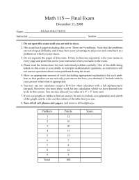 Sample Final Exam on Calculus I with Solutions | MATH 115 - Docsity