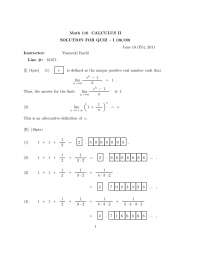 Solutions for Quiz 1 | Calculus II | MATH 116 - Docsity