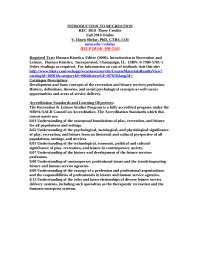 Syllabus - Introduction to Recreation and Leisure Services | REC 3010