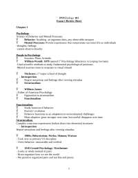 Exam 1 Review Sheet - Introduction to Psychology | PSYC 101 - Docsity
