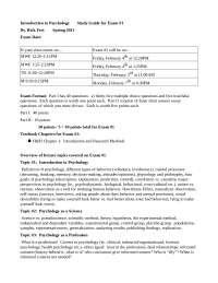 Exam Study Guide for Introduction to Psychology - Exam #1 - Prof. Heidi Braunschweig