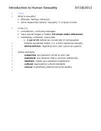 Notes for Exam 1 - Introduction to Human Sexuality | PSYC 3260 - Docsity