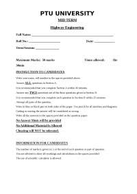 Highway Engineering , exam paper (4), Pimsats University