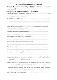 Highway Engineering, exam paper (1), Pimsats University