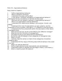 Organizational Behavior: Study Guide for Chapter 1 - Prof. Lawrence Erwin