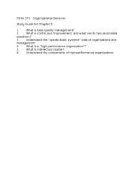 Organizational Behavior Study Guide: Quality & Performance - Prof. Lawrence Erwin