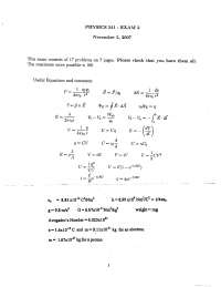 Exam 2 Useful Equations - Electricity and Optics | PHYS 24100