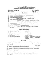 B. Pharm INORGANIC PHARMACEUTICAL CHEMISTRY, Examination,  UPTU