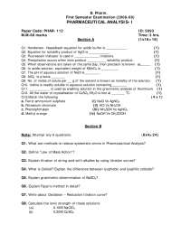 B. Pharmacy PHARMACEUTICAL ANALYSIS- I, Examination,  UPTU