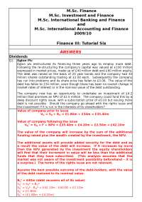 Finance - Tutorial Solution - Dividends 2010