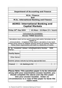M.Sc. Finance Exam Paper: AG902 - Intl. Banking & Capital Markets