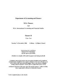 M.Sc. Finance and International Accounting and Financial Studies Class Test Solutions