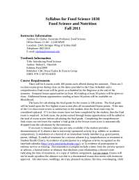 Syllabus for Food Science and Nutrition - Fall 2011 | AEAH 3750
