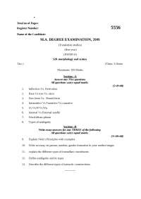Test Paper - Morphology and Syntax - Annamalai University Master of Science - Translation Studies - 1st Year 2009