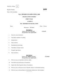 Test Paper - Theories of Translation - Annamalai University, Master of Science in Translation Studies - 1st Year 2010