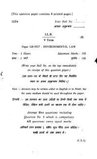 Test Paper - Environmental Law - Delhi University -  Post Graduation -  Bachelor of Law -  Vth Term 7