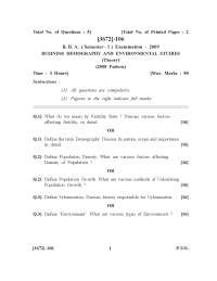 Test Paper - BUSINESS DEMOGRAPHY AND ENVIRONMENTAL STUDIES - University of Pune - Bachelor of Business Administration - Ist Sem- 2009