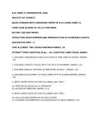 Test Paper - Development And Reproduction In Flowering Plants - Botany - Rajasthan University - Bachelor of science - 2006