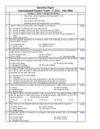 Test Paper - International Finance and Trade - I - Institute of Chartered Financial Analyst of India - July 2004