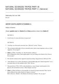 History and Philosophy of science - Exam 1999 - History