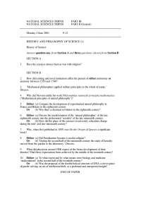 History and Philosophy of science - Exam 2001 - History