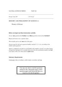 History and Philosophy of science - Exam 2007 - History