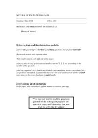 History and Philosophy of Science Examination, Part IB, 2008