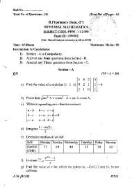 Questions Test Paper of Remedial Maths | B. Pharmacy PTU