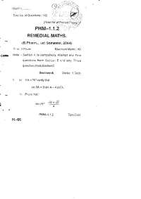 Remedial Maths Test Paper 1st Semester: Exercises and Questions