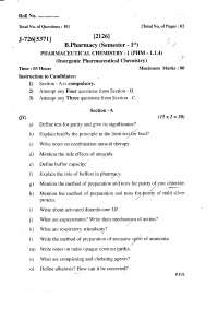 Test Paper - Pharmaceutical Chemistry - I -Punjab Technical University - Bachelor of Pharmacy - 1st semester - 5