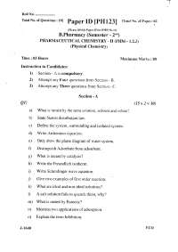 Test Paper - Pharmaceutical Chemistry - II - Punjab technical university - Bachelor  Pharmacy - 2nd Semester