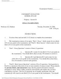 Property - Exam Fall 2002 Final - Law