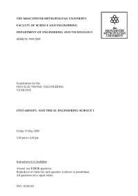 Exam Questions for Electrical Engineering Science I - Manchester Metropolitan University