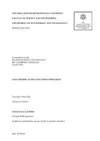 Audio and Video Principles - 2001 2002 Exam - Electrical Engineering