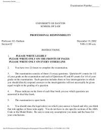 Professional Responsibility Examination: University of Dayton School of Law