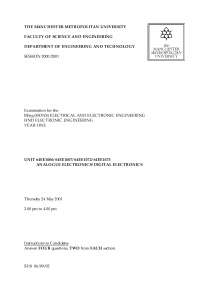 Analogue Electronics Digital Electronics - 2000 2001 Exam - Electrical Engineering