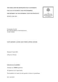 Audio and Video Applications - 2000 2001 Exam - Electrical Engineering