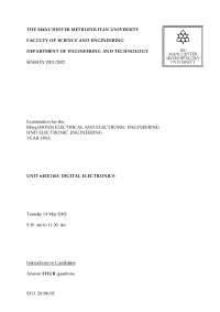 Digital Electronics - 2001 2002 Exam - Electrical Engineering