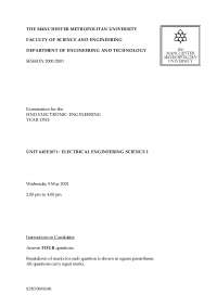 Electrical Engineering Science 1 - 2000 2001 Exam - Electrical Engineering
