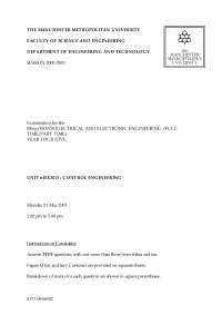 Control Engineering Exam Questions for EE Unit 64EE3013