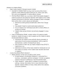 Research on Media Effects - Lecture Notes | COMM 101 - Docsity