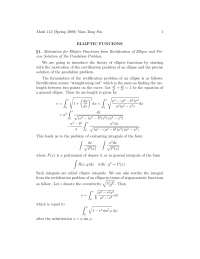 Elliptic Function, Lecture Notes - Mathematics