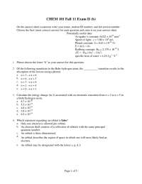 Exam 2 B with Answer Key - General Chemistry I | CHEM 101 - Docsity