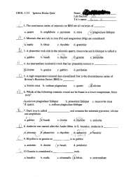 Igneous Rocks in Physical Geology - Quiz | GEOL 1114 - Docsity